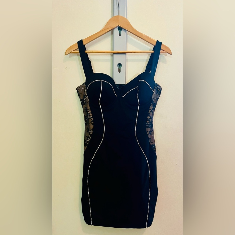 TA3 Lushy Rhinestone and Lace Mini Dress, Size L - Picture 2 of 7